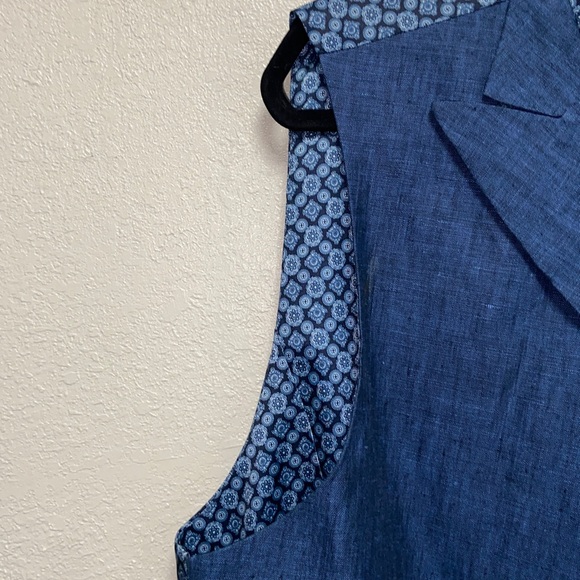 Paul Frederick Men's Blue 100% linen double breasted notch, lapel Vest 3633 - Picture 4 of 8